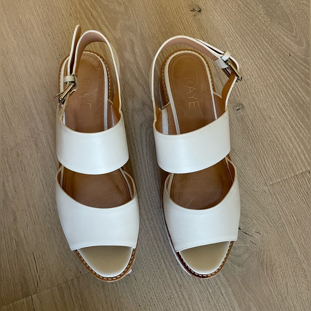 RAYE White Leather Open-Toe Buckle Sandals